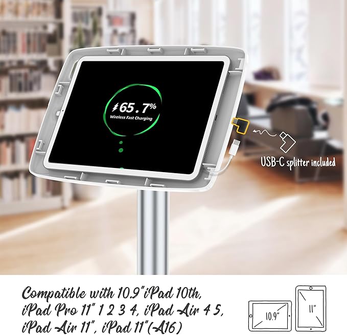 Tablet Floor Stand Anti-Theft Adjustable - Compatible with 10.9" iPad 10th, Pro 11" 1 2 3 4, Air 4 5, Air 11", iPad 11"(A16) - BSF302A