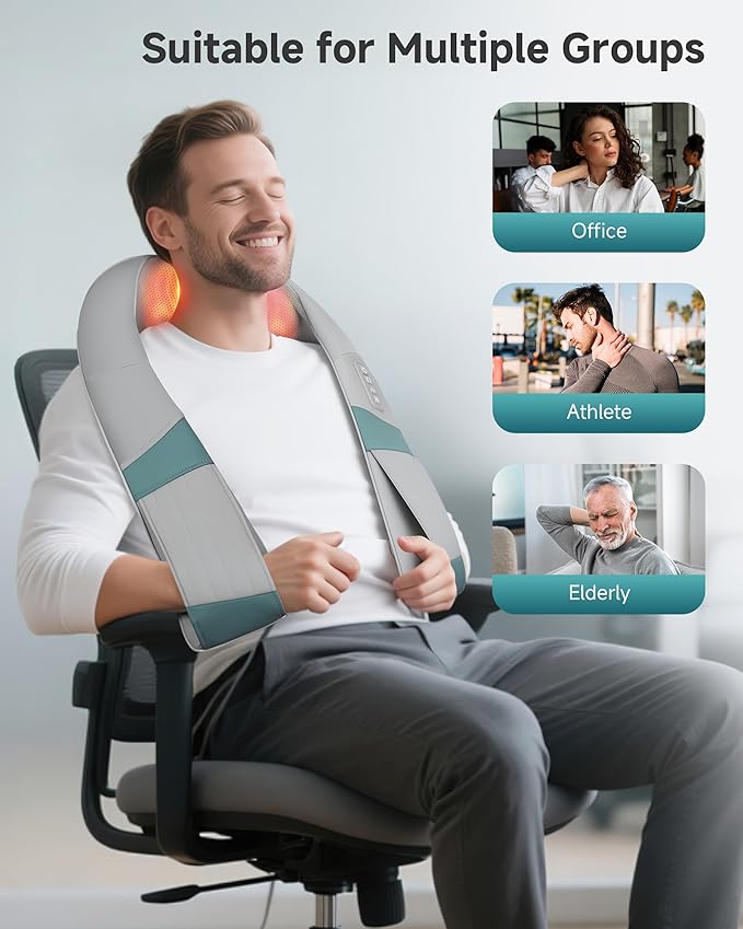 Cordless Neck Massager with Heat, Rechargeable Shiatsu Neck Back Massager for Pain Relief Deep Tissue, 4D Knead Shoulder Massager Pillow, with Portable Carry Bag, Gifts/Presents for Mom, Dad