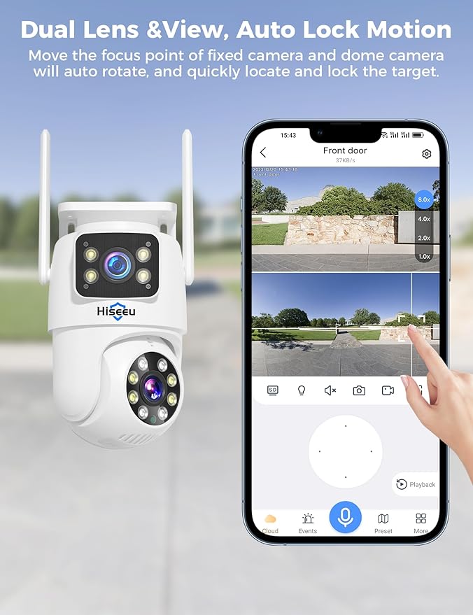 Hiseeu Wireless Security Camera, 5G/2.4G WiFi,Dual Lens View, Pan-Tilt- Zoom Control, Full Color Night Vision, Smart Motion Detection, Auto Track,Two-Way Audio, IP66 Waterproof, Plug-in Cable