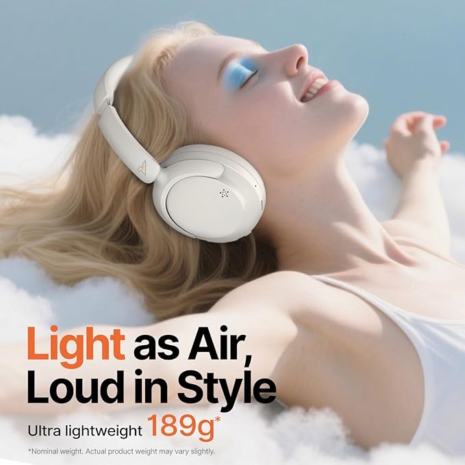 VOKALEN Hyper GO Wireless Over-Ear Noise Cancelling Headphones with Mic, 60H Playtime, Bluetooth Headset, Multi-Device Pairing, Ultra-Lightweight for Travel, Work, Study