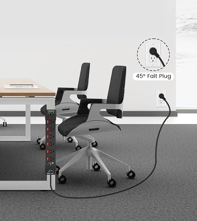 Heavy Duty Power Strip,6 Outlets Metal Power Strip with Individual Switch & Cord Management,Mountable Surge Protector 1200J,6FT Extension Cord(Black,6 FT)