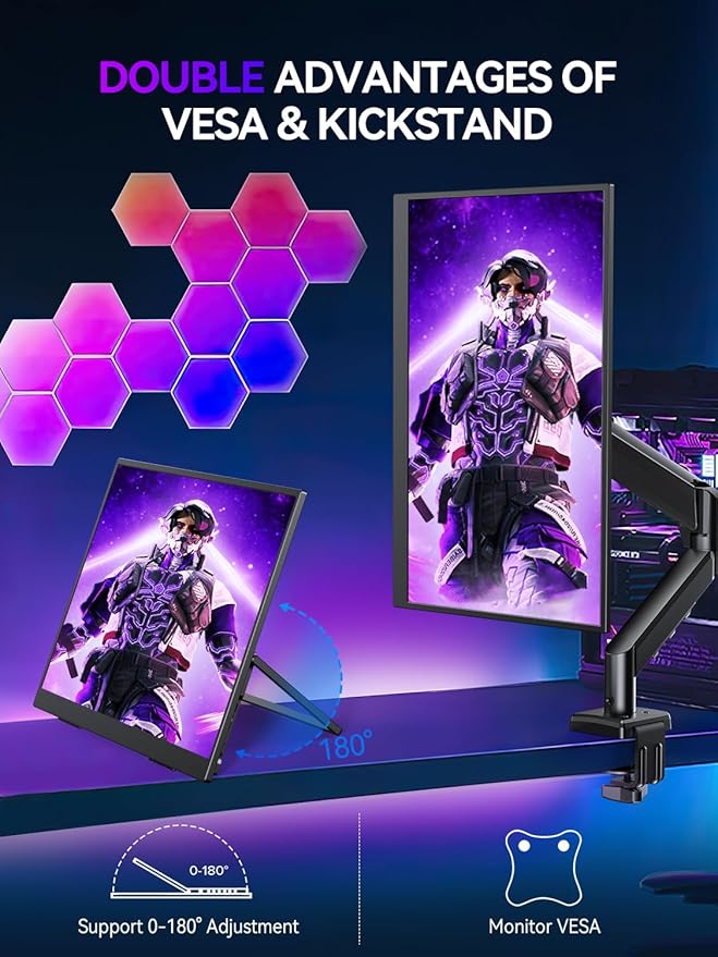 UPERFECT QLED Portable Monitor 2K 144HZ 18'' 100% DCI-P3 500Nits w/VESA & Stand 180° Adjustable Ultra-Slim & Lightweight Frameless FreeSync IPS HDR Gaming Display, Travel Second Monitor for Laptop