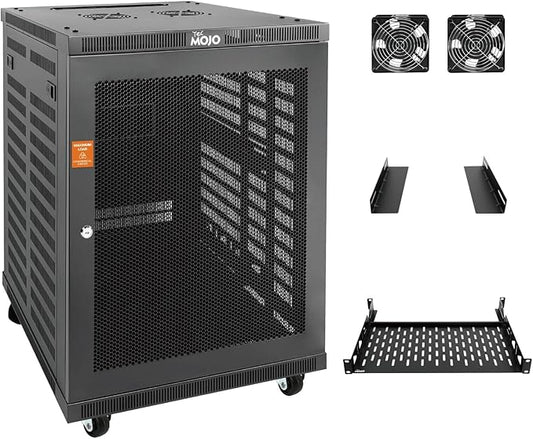 Tecmojo 15U Wall Mount Rack,15U Rack 17.7 Inch Depth,Hold Up to 176 Lbs,Enclosed Wall Mount Rack Kit for 19 Inch Network,Server and AV Gear,Mesh Door(Elite Collection)