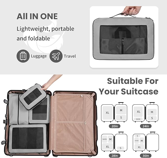8 Set/6 Set/4 Set Compression Packing Cubes for Travel, Lightweight Vacation Travel Essentials, Travel Accessories for Suitcase Organizer Bags Set, Durable Luggage Organizer