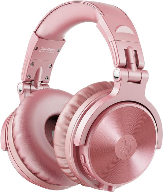 OneOdio Bluetooth Over Ear Headphones, 110 Hrs Wireless/Wired Stereo Sound Foldable Headsets with Deep Bass 50mm Neodymium Drivers for PC/Phone/Tablet - Studio Wireless Pro C, Rose Gold