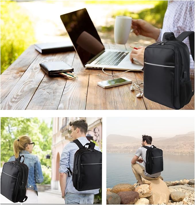 Laptop Backpack for Men Women, Travel Business Backpack with USB Charging Port and Anti Theft Pocket, Fits 17 Inch Laptop,Black