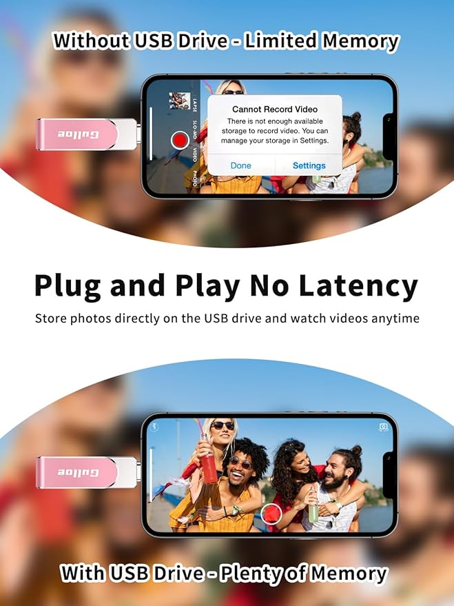 Gulloe 512GB Flash Drive Intended for iPhone, Memory Stick Storage for Photos and Videos Backup, Compatible with iPhone iPad Android PC, Plug and Play, No Application Required (Pink)