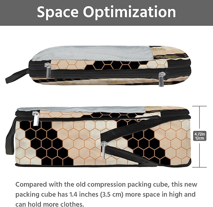 7 Pcs Compression Packing Cubes for Travel, Waterproof Suitcase Luggage Backpack Organizer with Toiletry Bag Travel Essentials for Women/Men-Bees