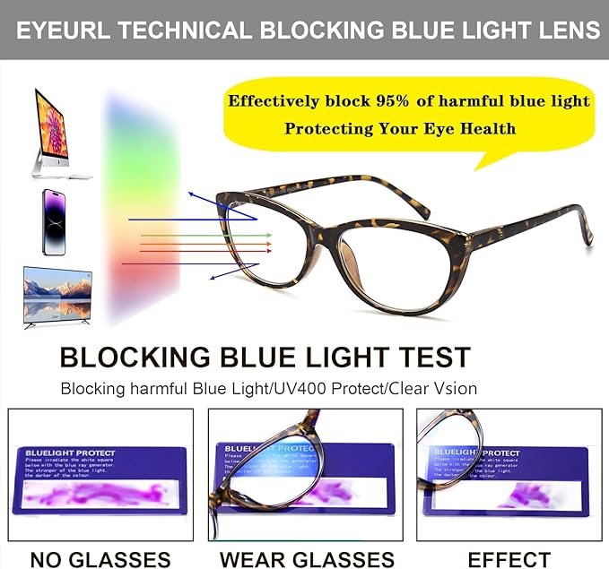 EYEURL 4 Pack Cat Eye Reading Glasses for Women, Blue Light Blocking Readers Lightweight Spring Hinge Anti Eyestrain UV Fashion Eyeglasses +0.50