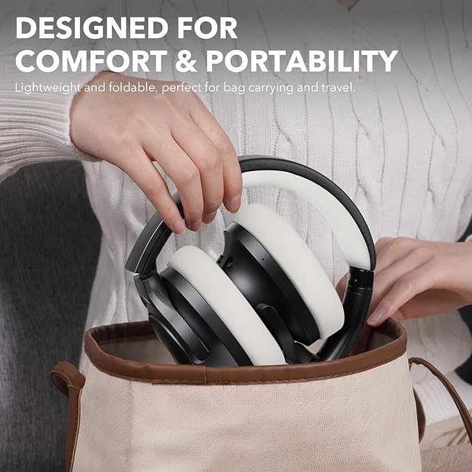 1Mii Y8+ Noise Cancelling Headphones Bluetooth, Wireless LDAC Hi-Res Audio, Custom EQ via App, 75H Playtime, Comfort Fit, Over Ear Headphones Foldable for Airplane Travel Home Office Black Grey