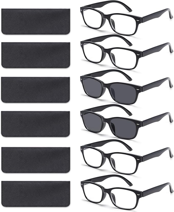 6 Pack Reading Glasses for Women Men Blue Light Blocking Spring Hinge Computer Readers, Anti Eyestrain/Glare