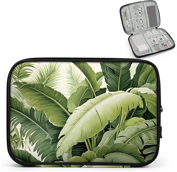 Tropical Plant Leaves Electronics Travel Organizer Case, Tech Accessories Cable Storage Bag for Cords, Charger, Phone, Hard Drive