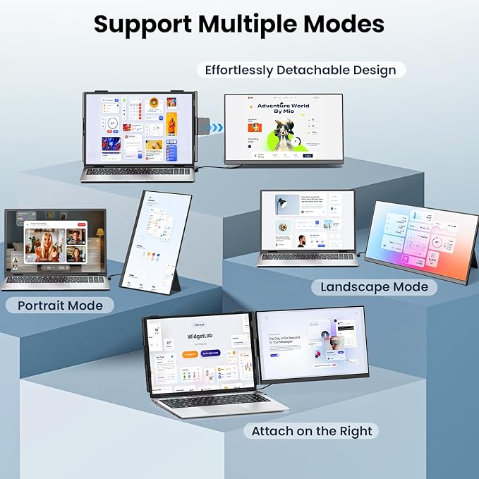 Laptop Screen Extender - 15.6" FHD 1080P Portable Monitor for Laptop, Detachable & Plug and Play Dual Monitor Extender for 13"-17.3" Laptops, Compatible with Wins/Mac/Android/Chrome