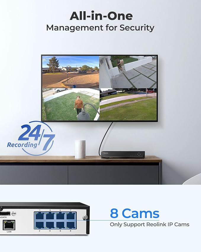REOLINK 8CH Network Video Recorder for Home Security Camera System, Only Work with 16MP/12MP/4K/8MP/5MP/4MP REOLINK PoE IP Camera, 24/7 Recording to Pre-Installed 2TB Hard Drive, RLN8-410