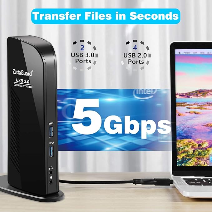 USB 3.0 and USB-C Universal Laptop Docking Station for Windows and Mac (Dual 4K Video HDMI, Gigabit Ethernet, 6 USB 3.0 Ports, 3.5 mm Audio)