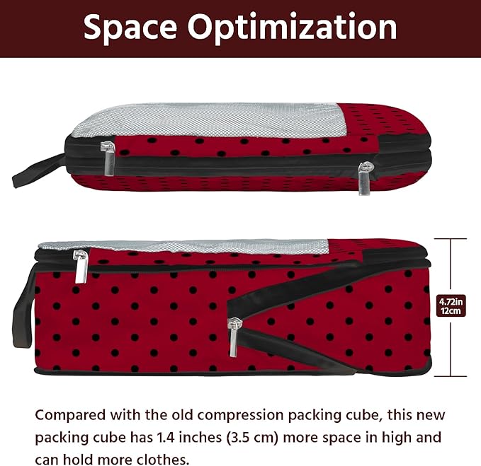 7 Pcs Compression Packing Cubes for Travel, Waterproof Suitcase Luggage Backpack Organizer with Toiletry Bag Travel Essentials for Women/Men-Polka Dots