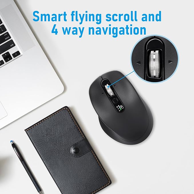Wireless Bluetooth Multi-Device Mouse, 2.4G USB Receiver and Two Bluetooth, 4-Way Navigation Scroll Mice for Computer, Laptop, PC, MacBook, iPad(Black)