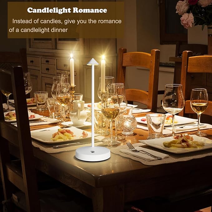 Rechargeable Cordless Lamps,3000mAh Battery Operated Table Lamp,Portable LED Touch 2 Levels Brightness Dimmable Bar Lamp,Battery Powered Lamps for Bars,Restaurant,Living Room(2 Pack,White)