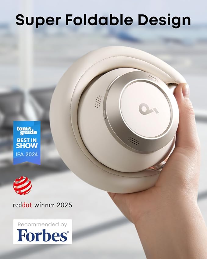 Soundcore Space One Pro, FlexiCurve Over-Ear Headphone, Adaptive Active Noise Cancelling Headphones Driven by 6 Mics, 60H Lossless Audio, Ultra-Fast Charging, Hi-Res Wireless, Comfortable Fit