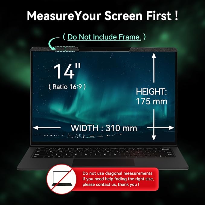 Magnetic Laptop Privacy Screen 14 Inch 16:9 Aspect Ratio Anti-Glare Blue Light Monitor Protector,Removable 14in Film for Lenovo HP Dell Acer Asus Thinkpad Envy Xps