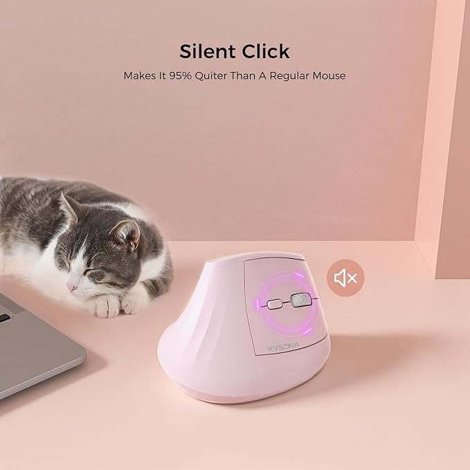 57° Ergonomic Wireless Tower Mouse, Vertical Quiet Ergo Mouse, Bluetooth(BT5.0,BT3.0)&2.4G, (800/1200/2400/2400/4000), 7 Buttons for Windows, macOS, iPadOS, Laptop, PC, Pink