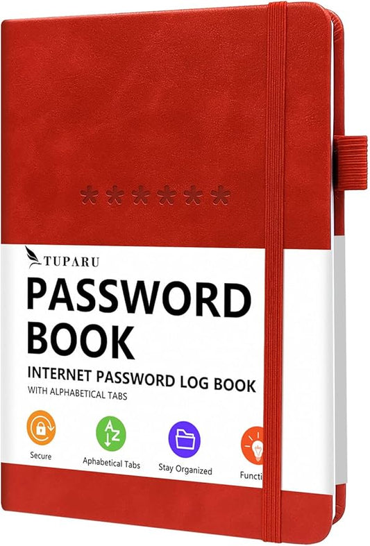 Password Book with Alphabetical Tabs – Hardcover Internet Address & Password Organizer – Password Keeper Notebook for Computer & Website – 5.2 x 7.6 Log-in Password Journal w/Thick Paper (Red)