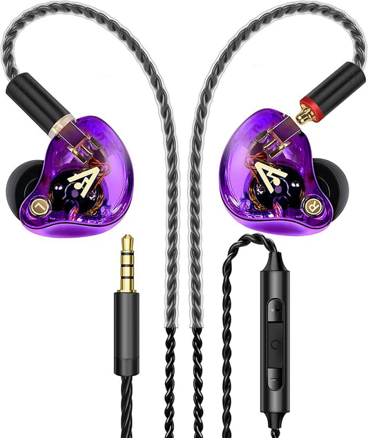 Vibes 202M Wired Earbuds - HiFi in Ear Monitor Headphones - Noise-Isolating Ear Buds w/ Mic - Clear Sound, Deep Bass & Comfort-Fit Gaming Earphones - MMCX to 3.5mm & Silver Plated Cord, Carrying Case