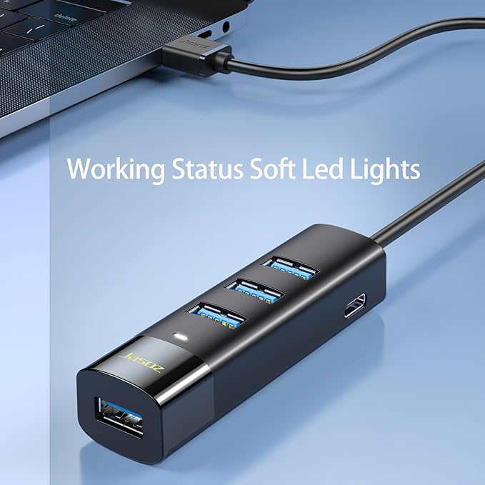 KAGO USB Hub 4 Ports - Multiple USB 3.0 Hub with 5Ft Cable, USB-A Splitter Extender with USB Type-C Power Port, for Laptop,Desktop, Windows, Linux, PC(USB a)