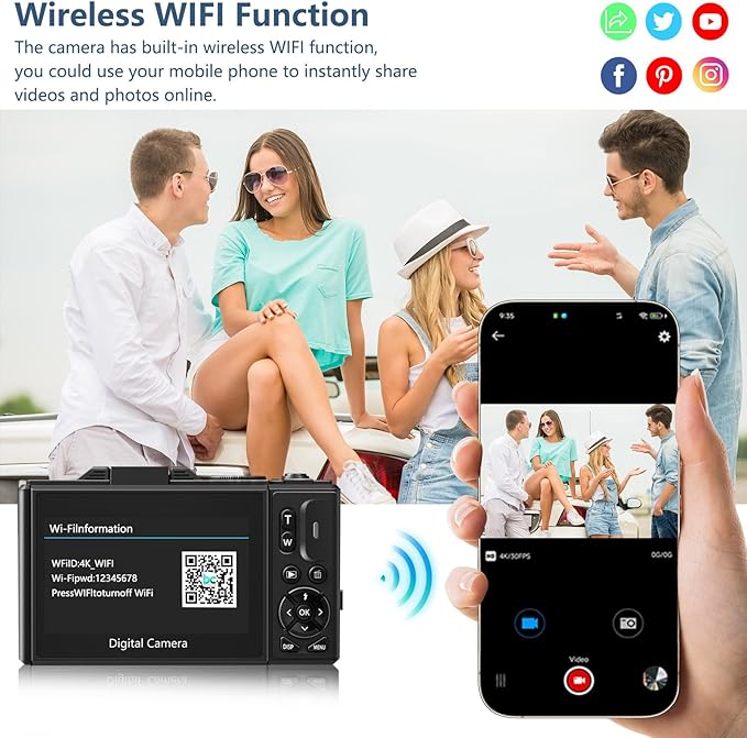 Digital Camera for Photography, 4K Vlogging Camera for YouTube 3" 180° Flip Screen 18X Digital Zoom Compact Retro Cameras with 32GB TF Card & 2 Batteries, Black