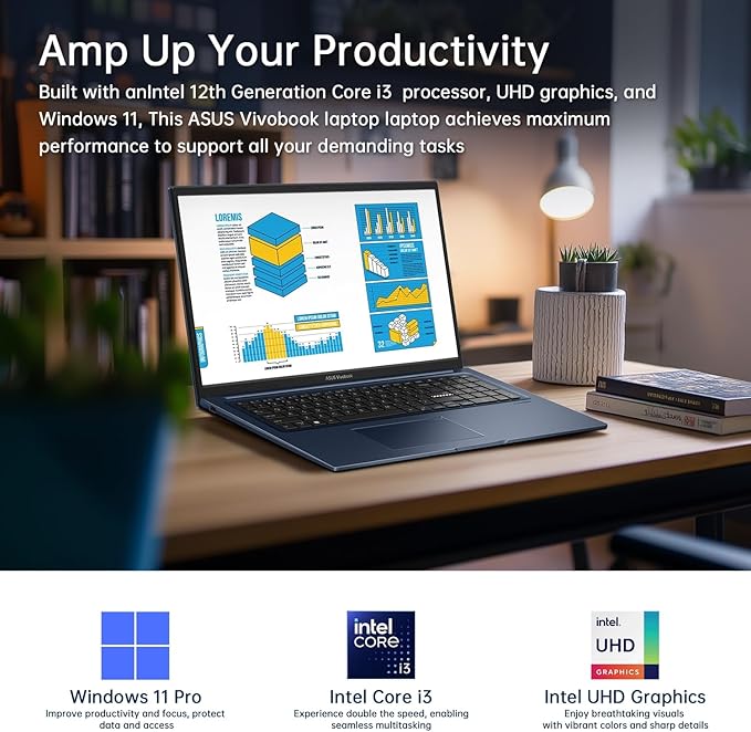 ASUS Vivobook Laptop,17.3" FHD Anti-Glare Display, Core i3-1215U (up to 4.4GHz), 40GB RAM, 2TB SSD + 128GB Portable SSD, WiFi 6E, Webcam, Keypad, Copilot, with 2019 Lifetime Office, Win 11 Pro