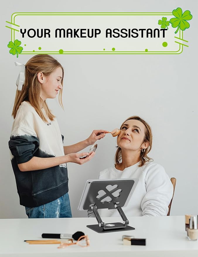 Tablet Stand for iPad, 360° Rotating Aluminum Desktop Holder – Adjustable & Foldable Desk Stand Compatible with iPad Pro 12.9/11, Air 10.9, Samsung Tab S9, Portable for Home Office, Black