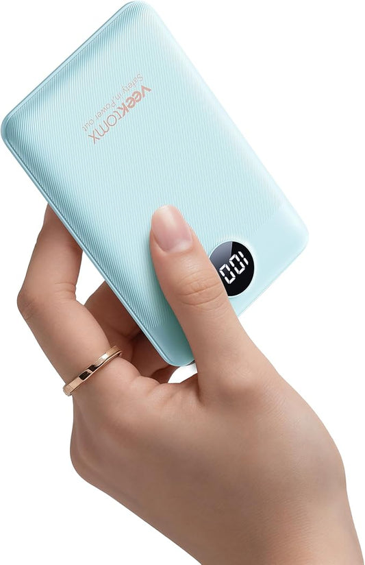 VEEKTOMX Small Portable Charger 10000mAh, Mini Power Bank 22.5W Fast Charging, Slim & Lightweight Travel Essentials, 3-Output External USB C Battery Pack Compatible with iPhone 17 16 15 (Cyan)