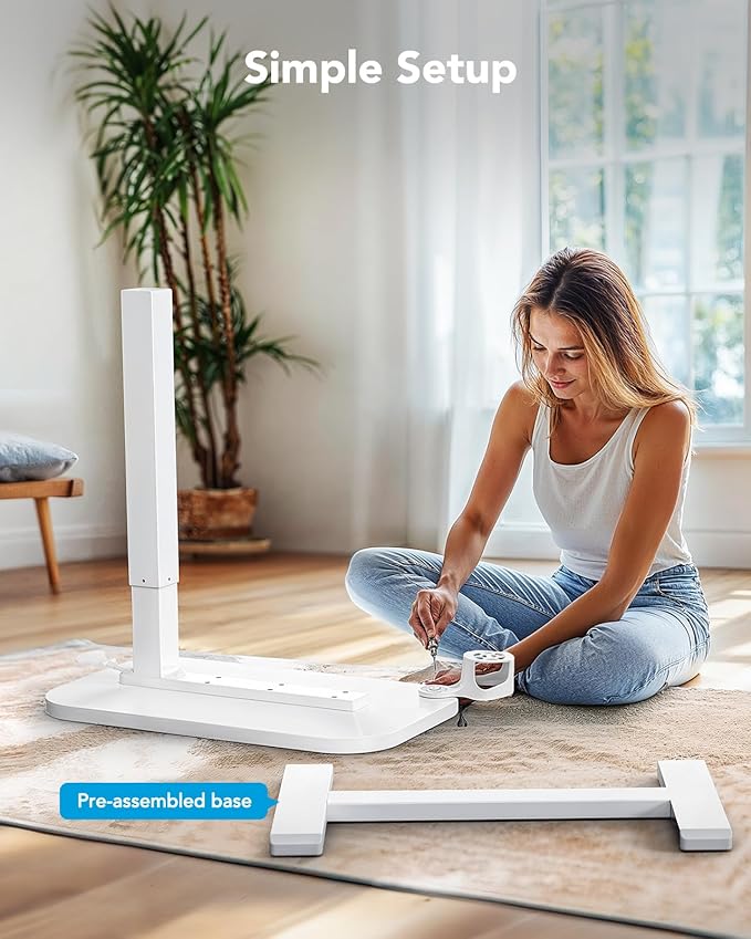 HUANUO Bedside Table with Wheels, Height-Adjustable Rolling Computer Cart, Overbed Table with Cup Holder, Pneumatic Laptop Standing Desk for Home Office, White (31.5" x 17.7")