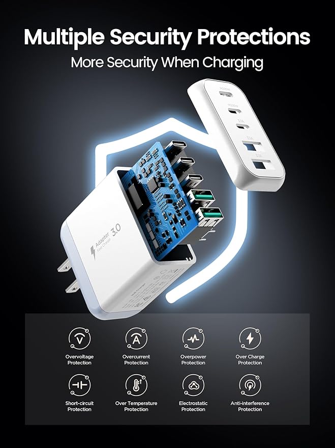 USB C Charger Block,EIZLXQ [2-Pack] Type C Charger Fast Charging,50W 5-Port USB Wall Chargers Multiport Type C Charging Cube for iPhone 17/16/15/14/13/12/11 Pro Max XS,iPad,Samsung&More-3C2A-White