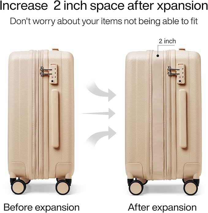 Hanke Expandable Hard Shell Luggage Sets 2 piece Carry on Luggage with Wheels Suitcases Lightweight Checked Travel Luggage Rolling Large Suitcase Travel Luggage Bag Woman Men 20/29 Inch Cuba Sand Pink