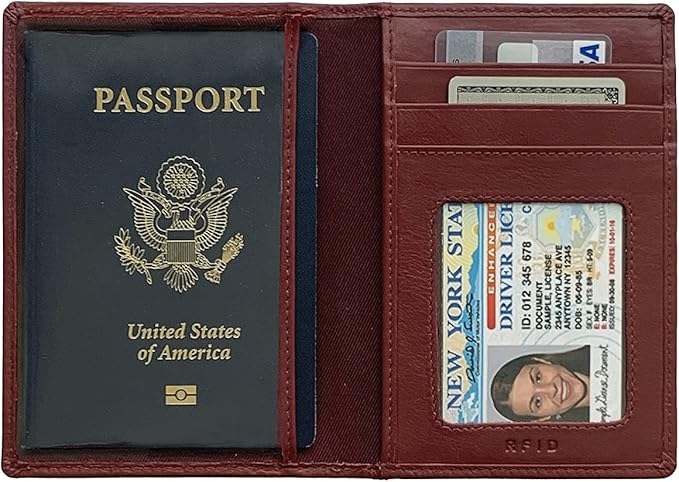 Personalized Monogrammed Merlot Leather RFID Passport Wallet and 2 Luggage Tags