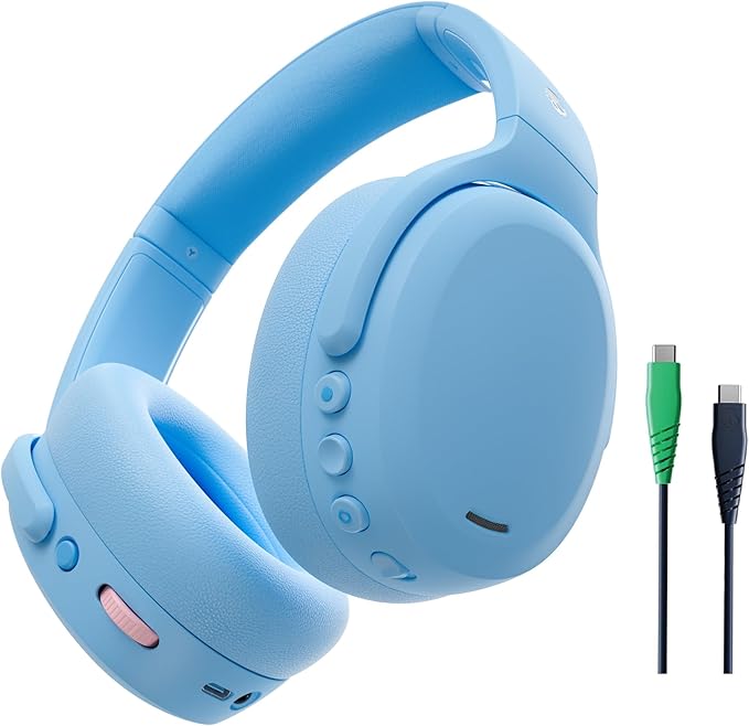 Skullcandy Crusher ANC 2 Wireless Over-Ear Bluetooth Headphones with Multi-Sensory Bass, Active Noise Cancelling, Up to 60 Hours Battery, Microphone for iPhone Android - Preppy Blue