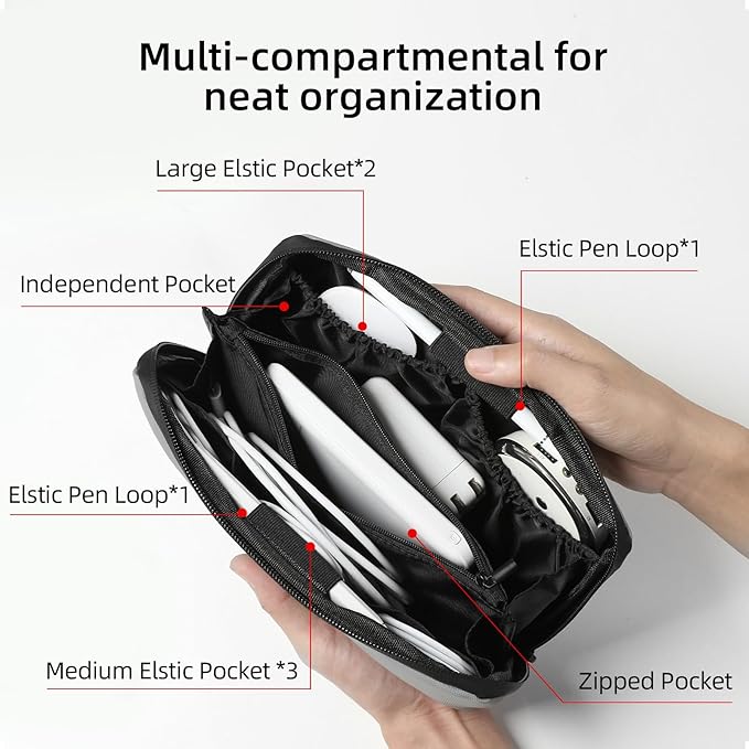 RIGHT AWAY Travel Tech Pouch，Waterproof Cord Case，Electronics Organizer Travel Case，Cable Organizer Storage Bag For Phone, Charger, Accessories(BLACK)