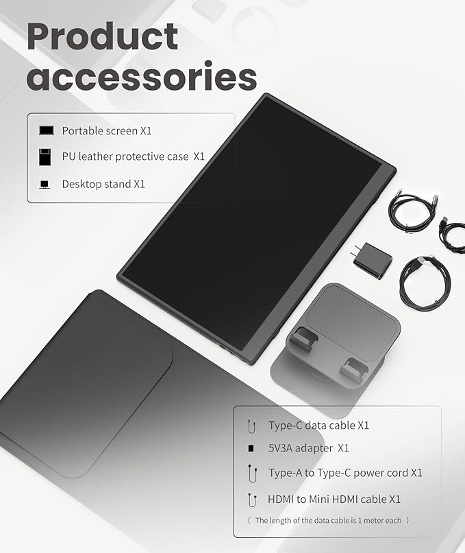 Wireless Portable Monitor for Laptop/PC, 15.6" FHD IPS Travel Monitor with Stand, Built-in G-Sensor, Auto Rotate, HDMI/Type-C, Eye Care, PU Bag, VESA Mount for Mac/Phones/PS5/PS4/Xbox/Switch