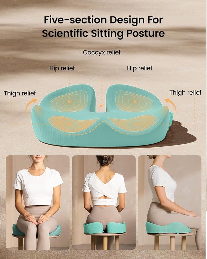 ProtoArc Seat Cushion, Office Chair Cushion for Sciatica, Coccyx Cushion, Ergonomic Memory Foam Seat Cushion for Car, Home, Pressure Relief Pad for Hip, Tailbone, All Day Comfort - Mint Green