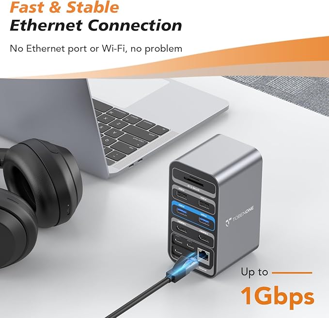 TobenONE Docking Station Dual Monitor with 100W GaN III Charger, USB C Docking Station Dual 4K HDMI for MacBook Pro/Air, Type C Dock with 2 HDMI, 7 USB, SD&Micro SD, Gigabit Ethernet, 87W PD, Audio