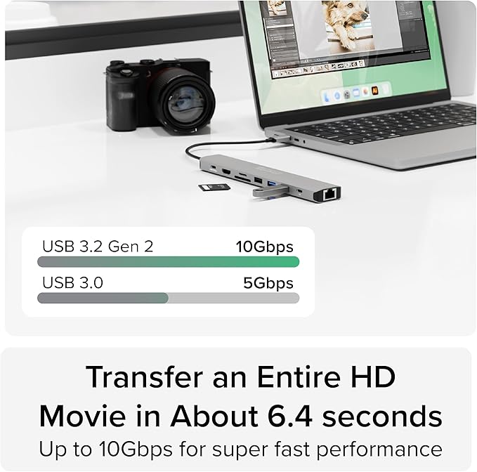 Plugable USB C Hub Multiport Adapter: 9-in-1 with 140W PD Charging, 4K 60Hz HDMI, 10Gbps Data Transfer, Gigabit Ethernet, SD, for USBC, USB4, Thunderbolt MacBook, Windows, Chromebook (USBC-9IN1E)