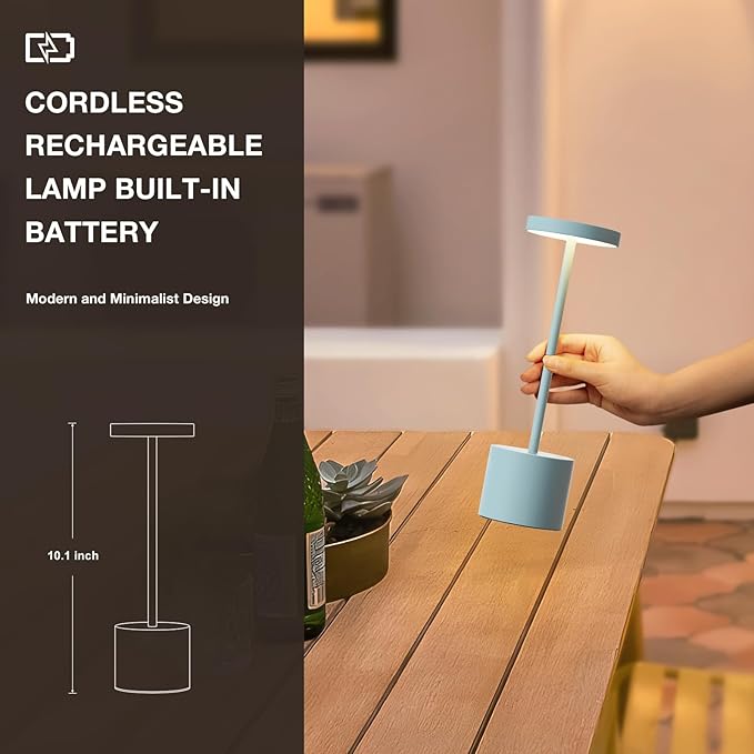 Kakanuo Blue Cordless Lamp, Rechargeable Lamp, Touch Control, 3 Color Temperature, LED Outdoor Wireless, Battery Operated Lamps, Stepless Dimmable, Set of 2