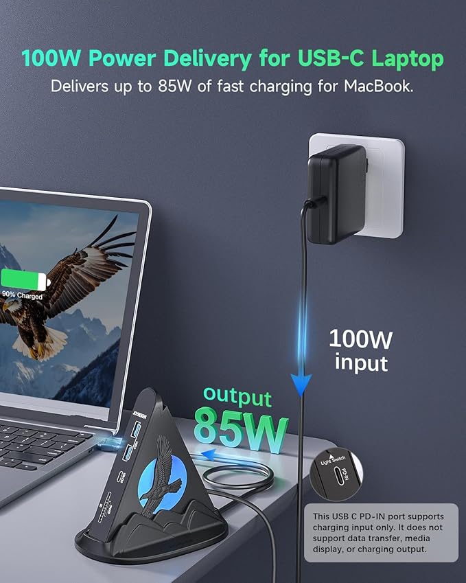 USB C Hub, 8-in-1 USBC Multiport Adapter with HDMI 4K@30Hz, PD 100W, 5Gbps USB-Ax3 & USB-Cx1, SD&TF Card Reader, Eagle RGB Multiport Adapter for MacBook Pro/Air, iPad, iPhone16, XPS, Surface