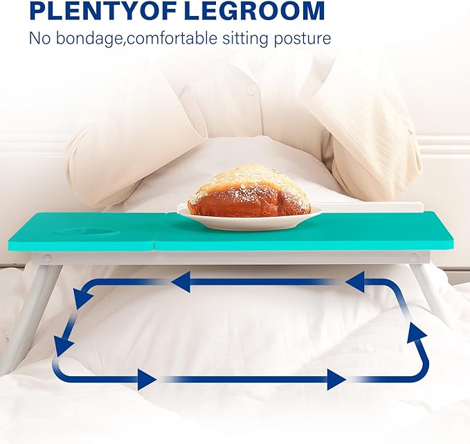 Laptop Desk for Bed Couch, Adjustable Foldable Bed Table with Cup Holder, Breakfast Serving Tray, Portable Laptop Lap Desk Stand for Working Reading Writing Eating Gaming (Blue)