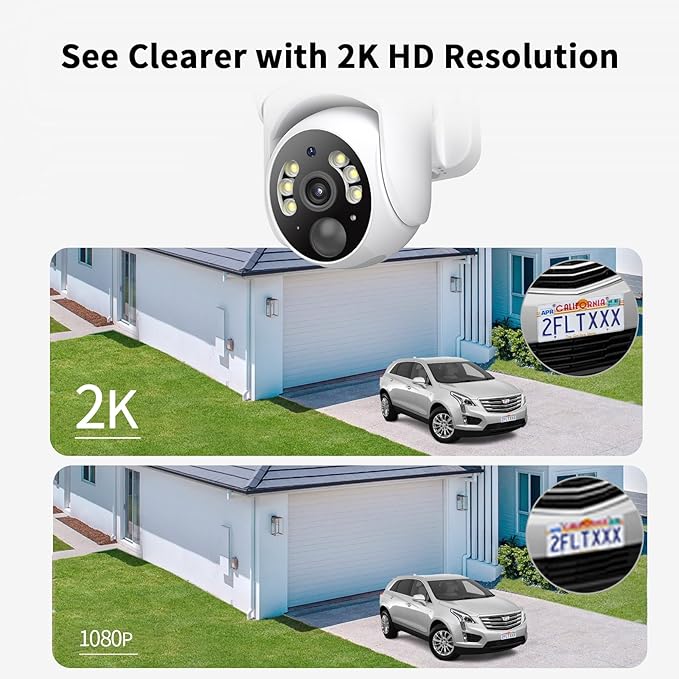 SEHMUA 2K Solar Security Cameras Wireless Outdoor, 2 Pack 360° View Pan/Tilt WiFi Security Camera Outside with Color Night Vision,Easy to Install, PIR Alarm, 2-Way Audio