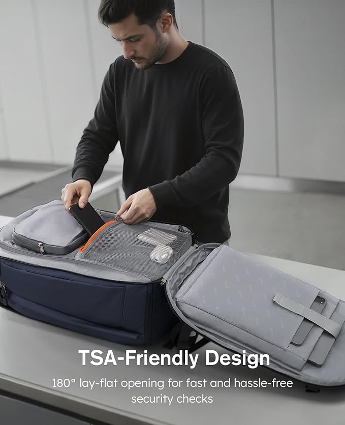 Tolaccea Travel Laptop Backpack, TSA Friendly Flight Approved Carry-on Business Rucksack Work Backpack with Extra Toiletry Bag, Dual Storage for 17.3" Laptop and 12.9" Tablet, 40-45L Expandable