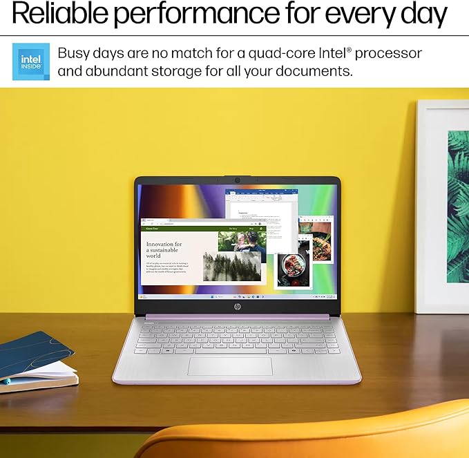 HP 14" Laptop 2025 Business Student Slim Computer, Lifetime MS Office, Copilot AI, Quad-Core Intel CPU, 16GB RAM, 628GB Storage (128GB UFS+500GB Ext), MarxsolAccessory, Wi-Fi 6, Win 11 Pro, Lavender