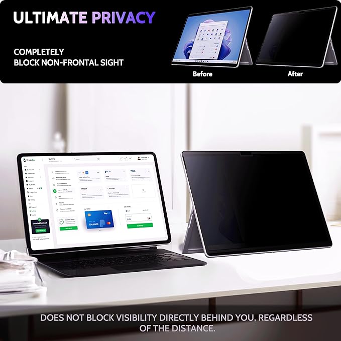 Privacy Screen for 12.3 Inch Surface Pro 7+/7/6/5/4/3, MagicSuction™ Removable Anti Spy Black Protector, Glare Blue Light Filter for Microsoft Laptop Computer Monitor