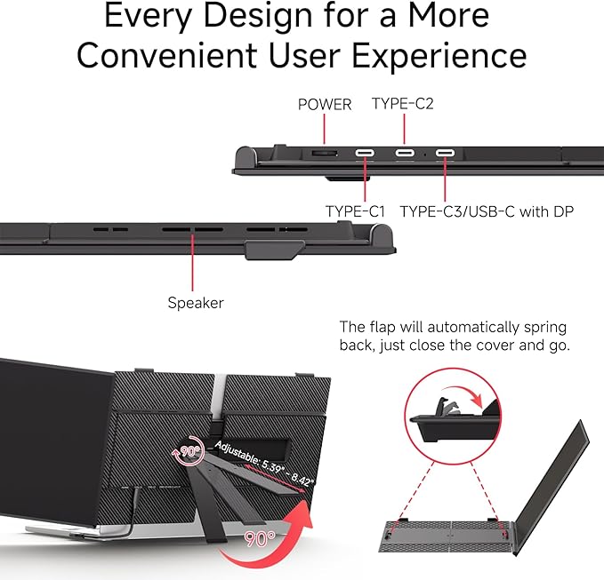Laptop Screen Extender, 14" Lightweight & Ultra-Thin 1080P IPS Portable Laptop Monitor, Dual Monitor Extender for Remote Work/Business Travel/Home Office, Compatible with Windows/Mac/Chrome